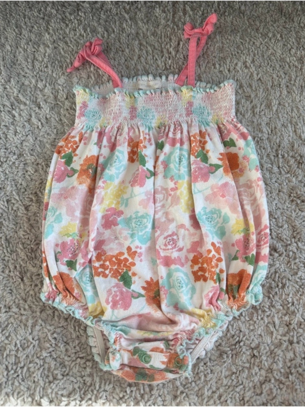 Burt’s Bees Girls Floral Bubble Romper in Pink Multi